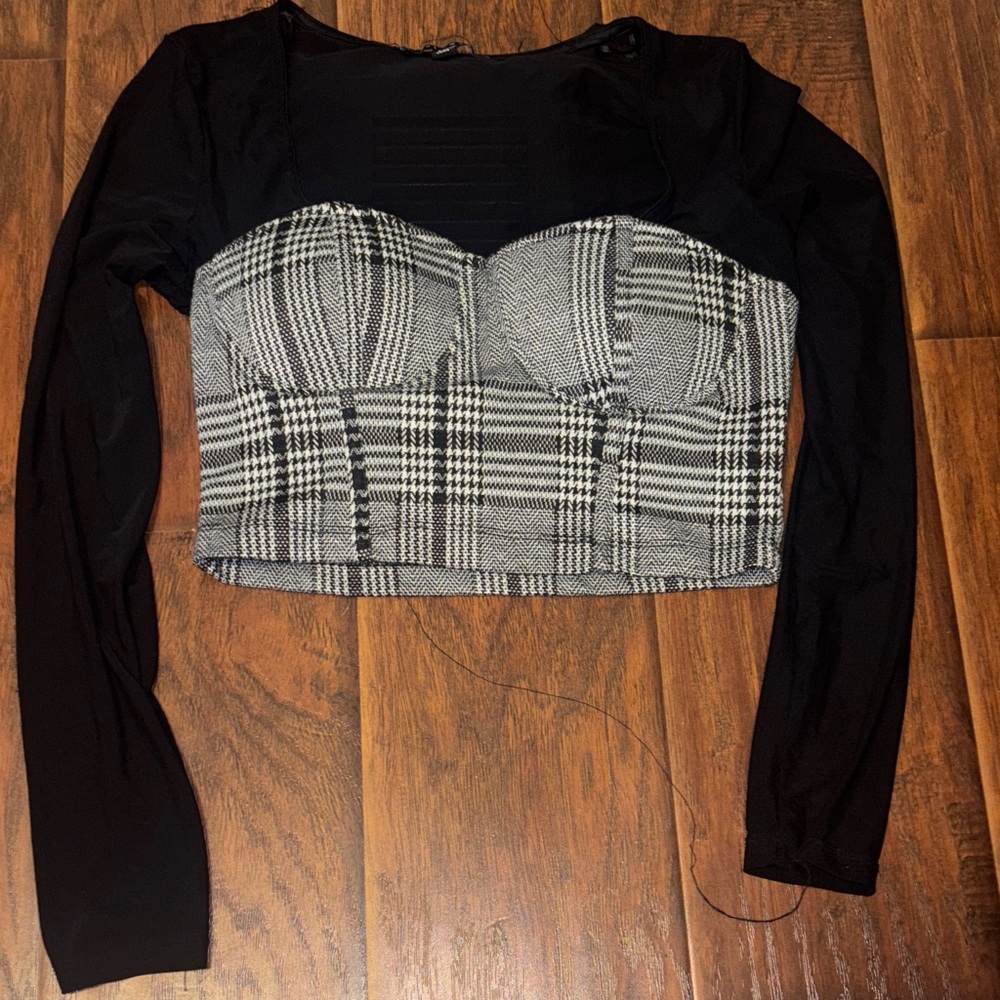Haute Monde Black and White Plaid Blouse